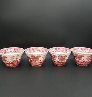 Spode Tower Pink Cranberry Bowls Set of 4 Red Transferware Fruit Dessert Vintage